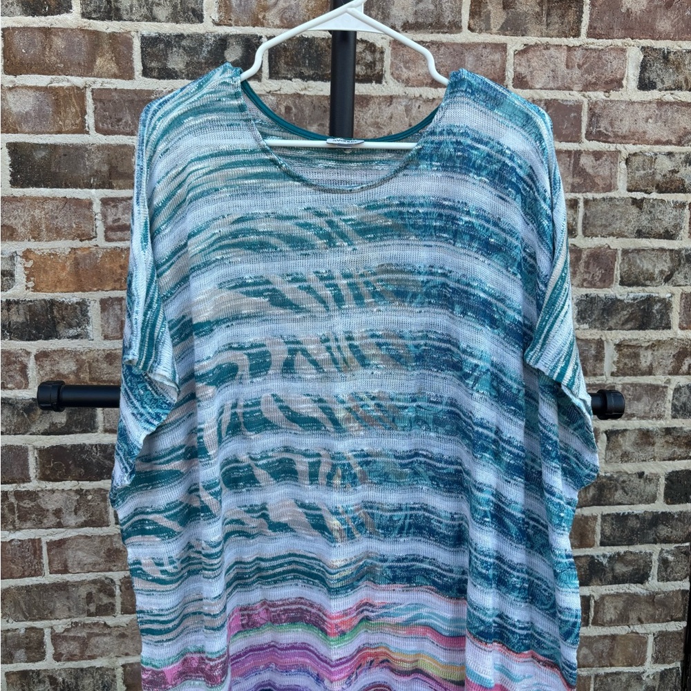 Avenue Teal Pink and White Oversized Knit Top 18/20